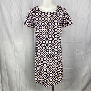 Boden shift dress geometric floral navy geometric
